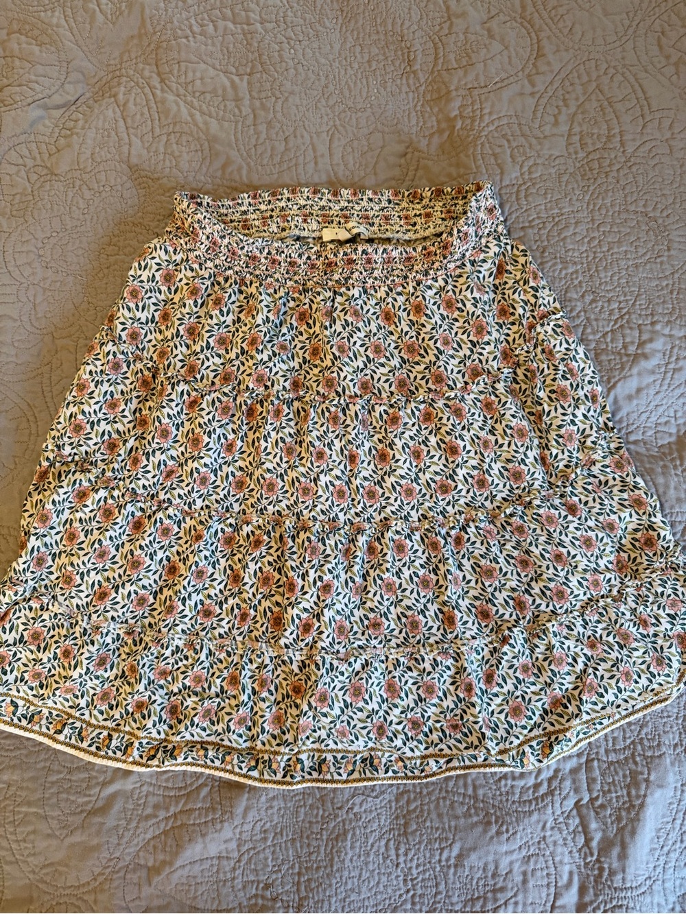 Max Studio Floral Tiered A-Line Skirt in Cream and Pink